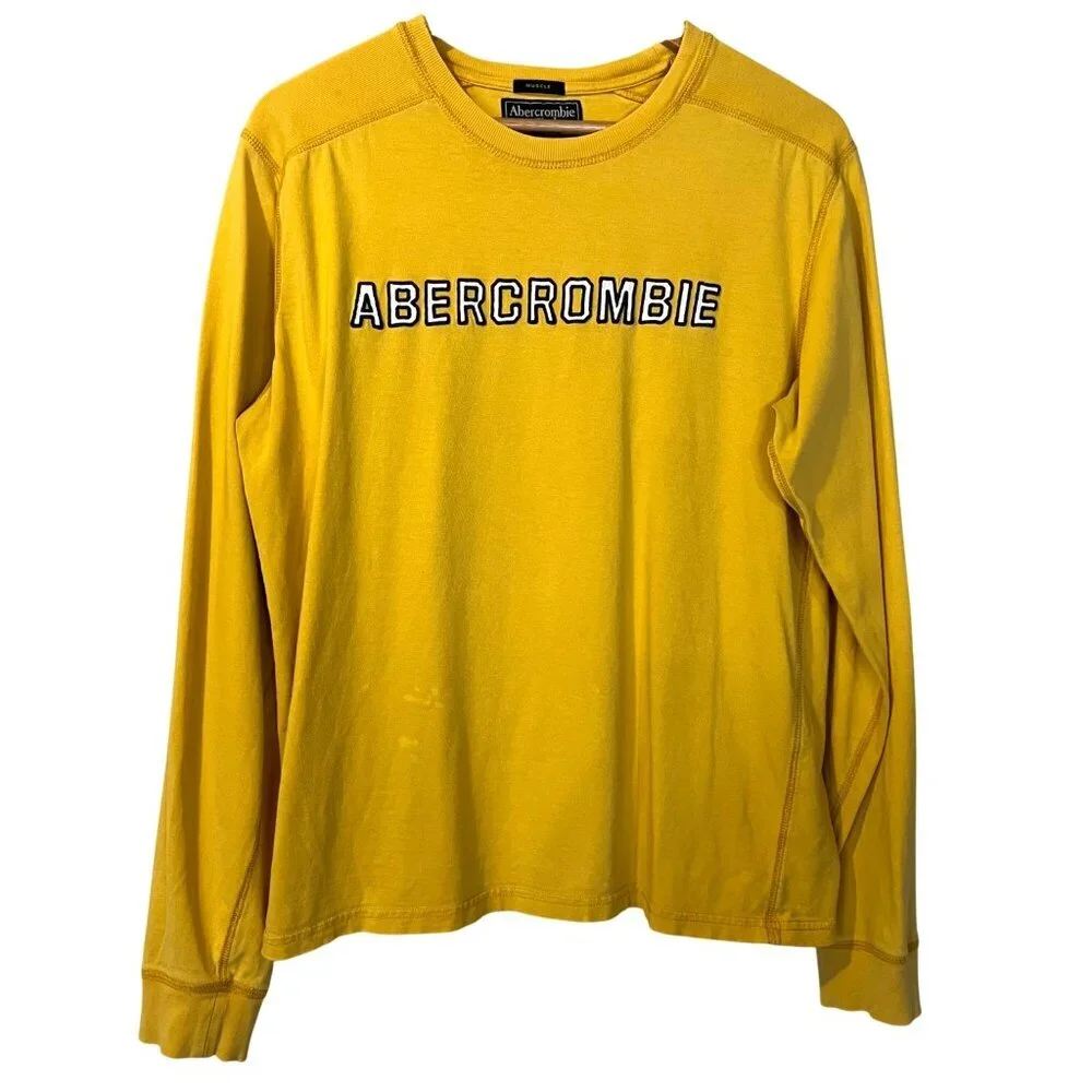 Vintage Abercrombie & Fitch‎ Y2K Long Sleeve Muscle Fit Logo Shirt L Yellow